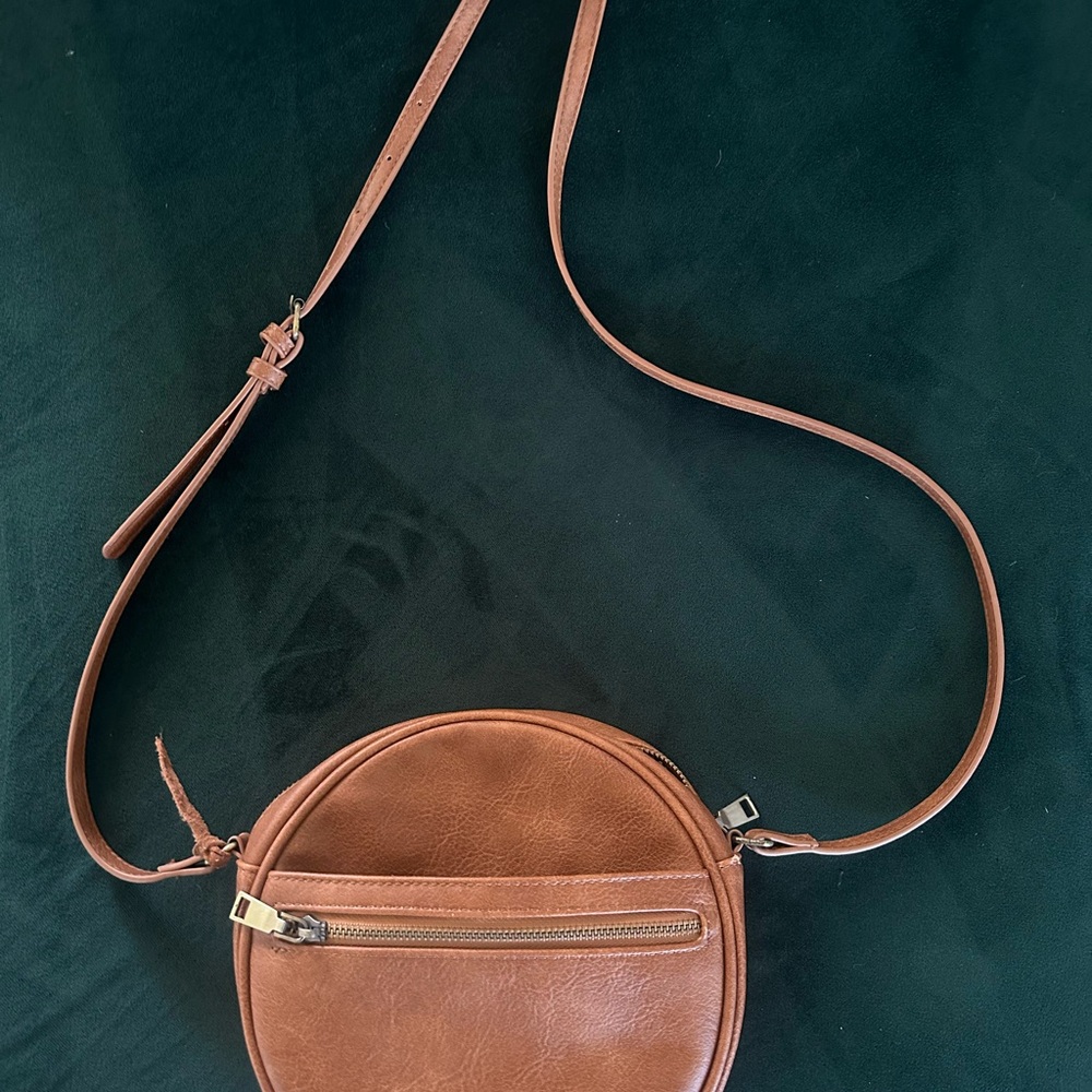 Round Brown Leather Crossbody Bag